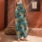 Tiger And Toucan Pattern Print Harem Pants