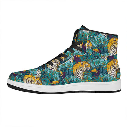 Tiger And Toucan Pattern Print High Top Leather Sneakers