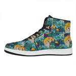 Tiger And Toucan Pattern Print High Top Leather Sneakers
