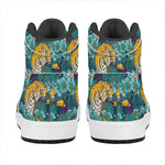Tiger And Toucan Pattern Print High Top Leather Sneakers