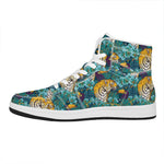 Tiger And Toucan Pattern Print High Top Leather Sneakers