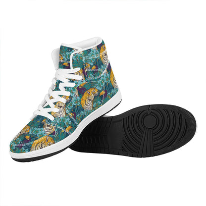 Tiger And Toucan Pattern Print High Top Leather Sneakers