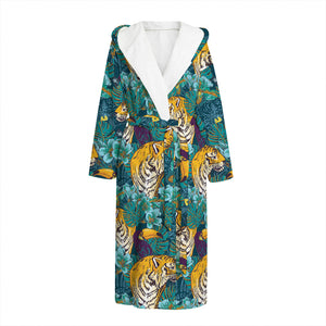 Tiger And Toucan Pattern Print Hooded Bathrobe