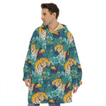 Tiger And Toucan Pattern Print Hoodie Blanket