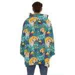 Tiger And Toucan Pattern Print Hoodie Blanket