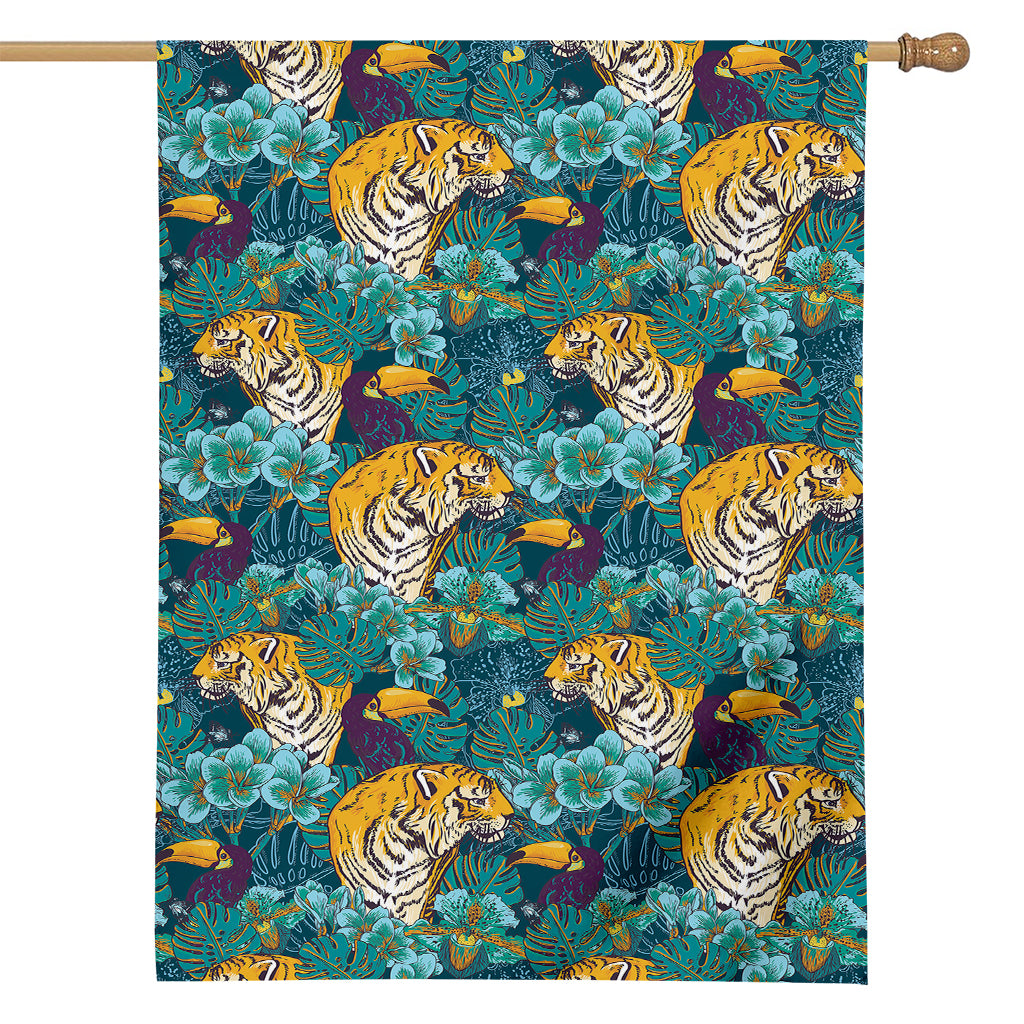 Tiger And Toucan Pattern Print House Flag
