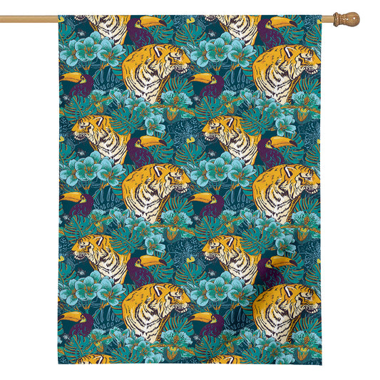 Tiger And Toucan Pattern Print House Flag