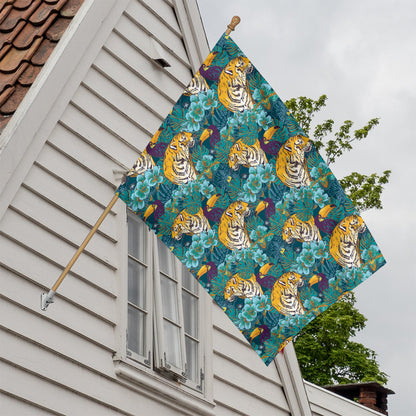 Tiger And Toucan Pattern Print House Flag