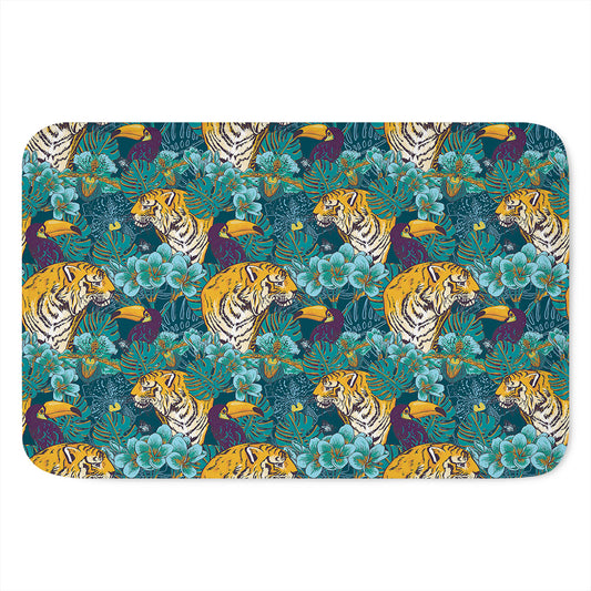 Tiger And Toucan Pattern Print Indoor Door Mat