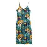 Tiger And Toucan Pattern Print Jersey Midi Cami Dress