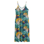 Tiger And Toucan Pattern Print Jersey Midi Cami Dress