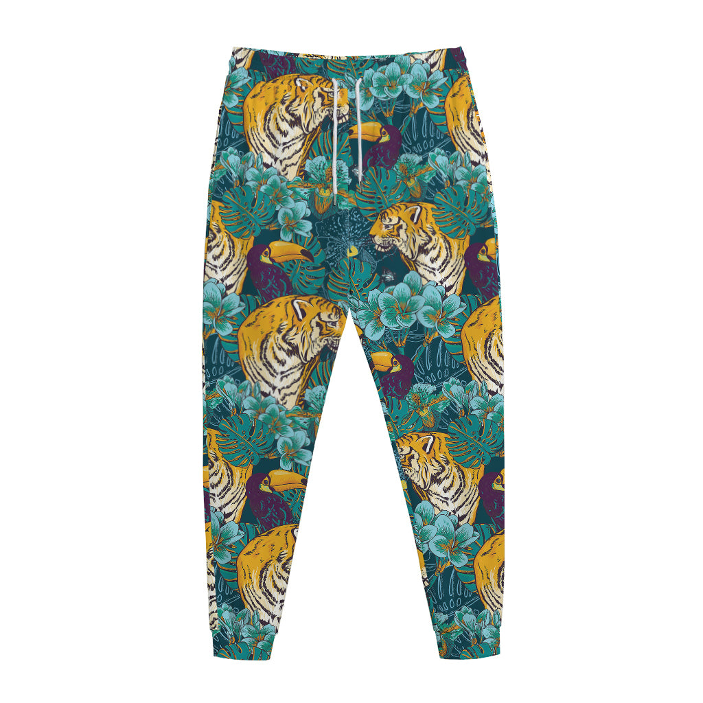 Tiger And Toucan Pattern Print Jogger Pants