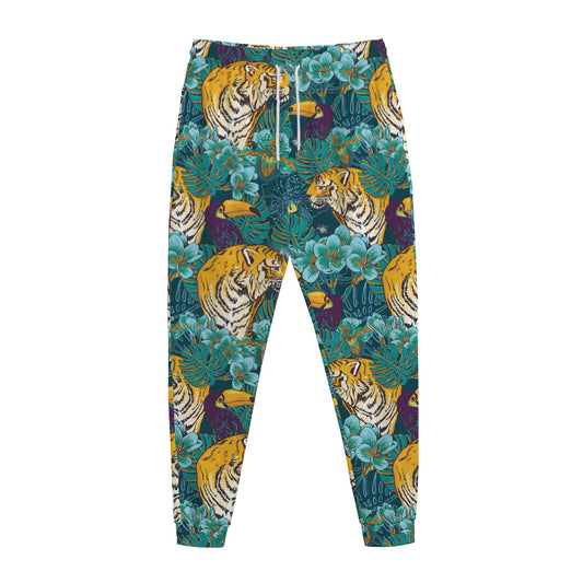 Tiger And Toucan Pattern Print Jogger Pants