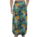 Tiger And Toucan Pattern Print Lantern Pants