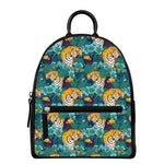 Tiger And Toucan Pattern Print Leather Backpack