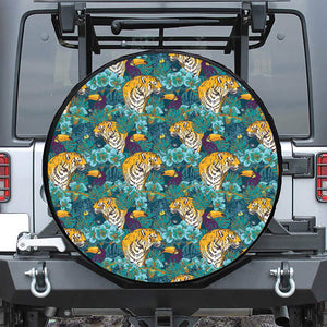 Tiger And Toucan Pattern Print Leather Spare Tire Cover