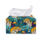 Tiger And Toucan Pattern Print Leather Tissue Box Cover