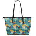 Tiger And Toucan Pattern Print Leather Tote Bag With Zipper