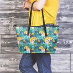 Tiger And Toucan Pattern Print Leather Tote Bag