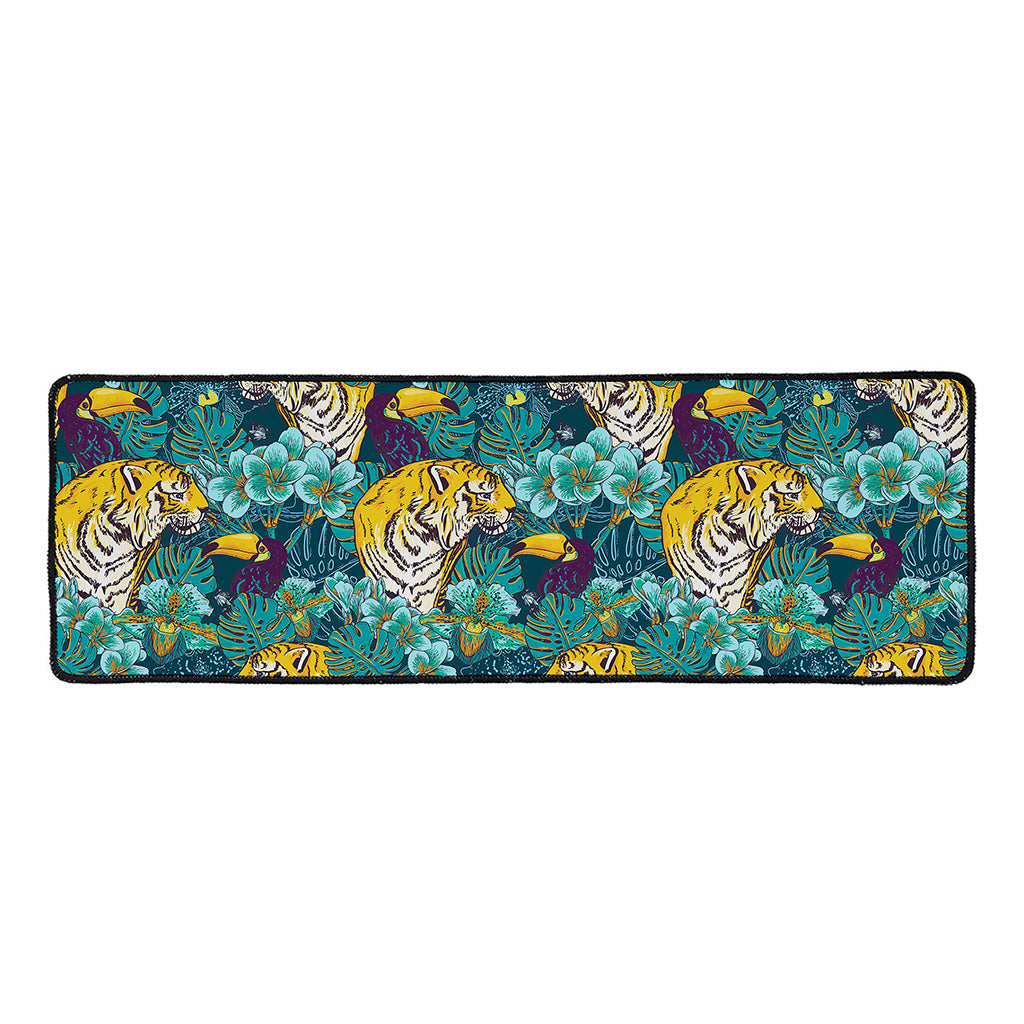 Tiger And Toucan Pattern Print Long Kitchen Mat