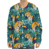 Tiger And Toucan Pattern Print Long Sleeve Baseball Jersey