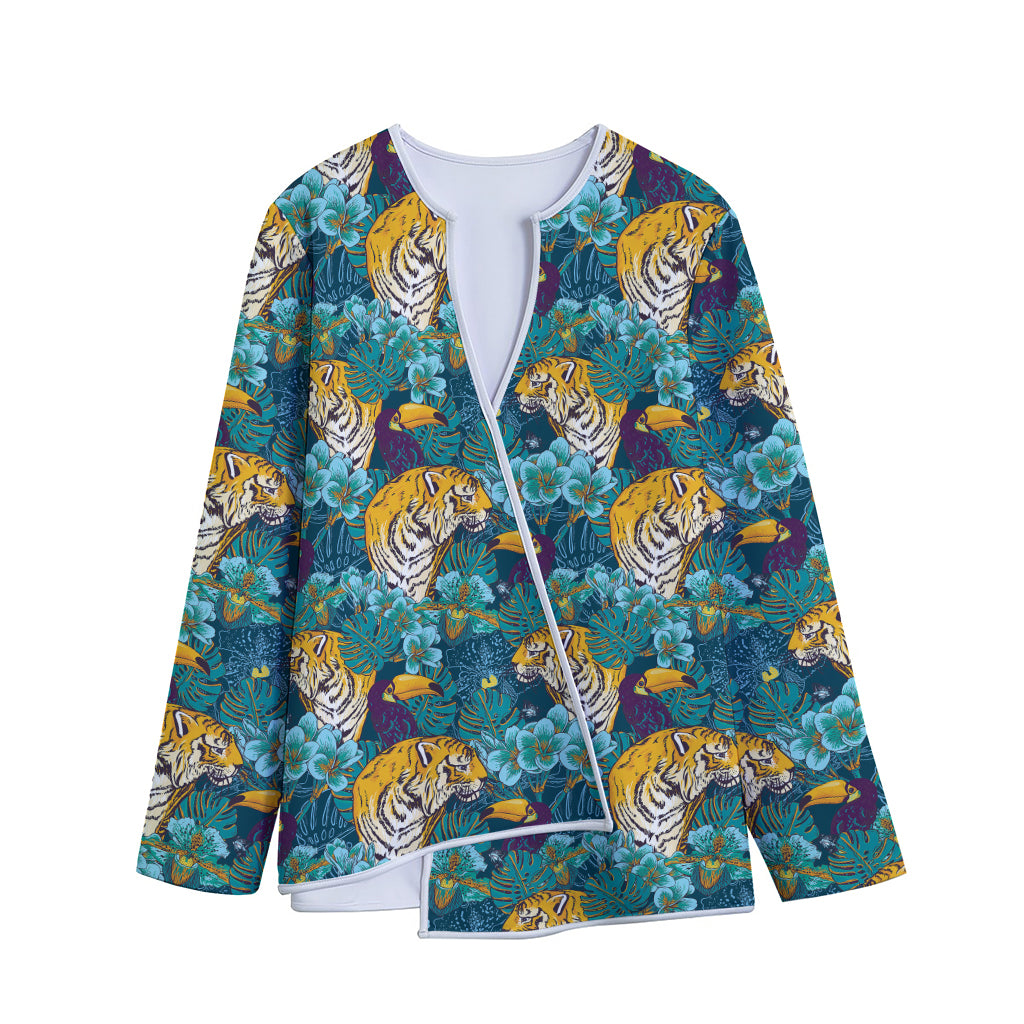 Tiger And Toucan Pattern Print Long Sleeve Short Coat