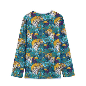 Tiger And Toucan Pattern Print Long Sleeve Short Coat