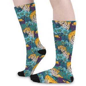 Tiger And Toucan Pattern Print Long Socks