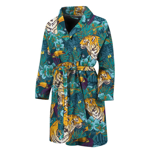 Tiger And Toucan Pattern Print Men's Bathrobe