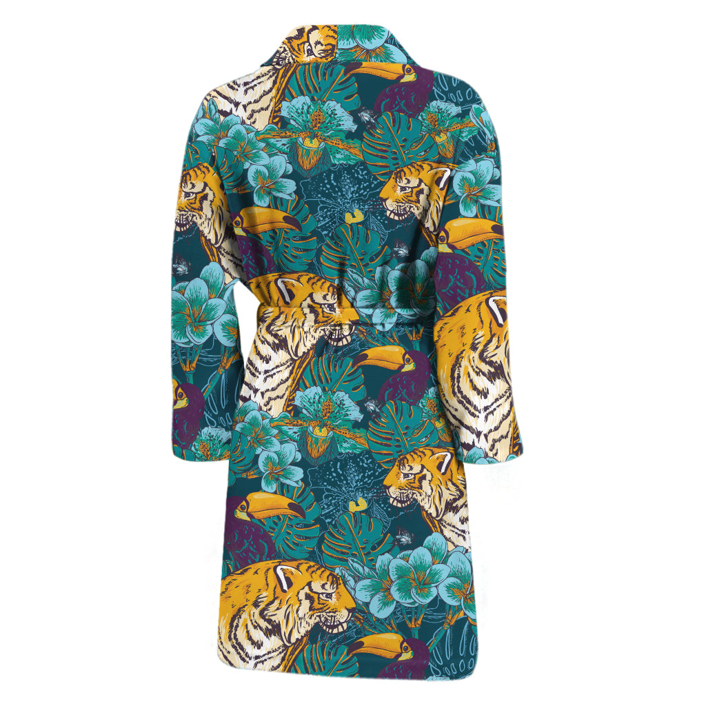 Tiger And Toucan Pattern Print Men's Bathrobe