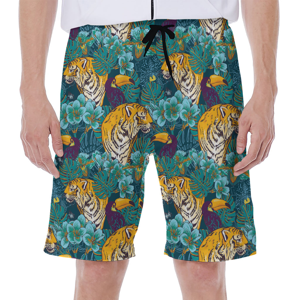 Tiger And Toucan Pattern Print Men's Beach Shorts