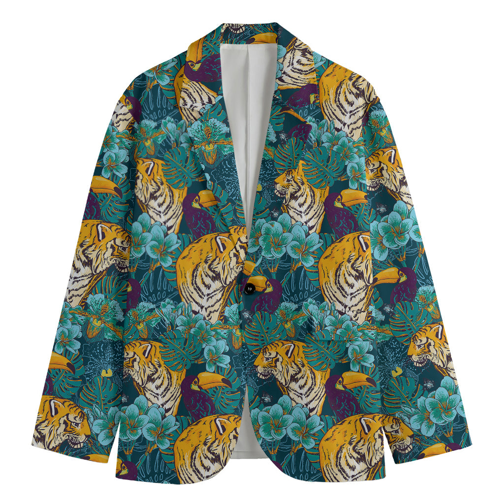 Tiger And Toucan Pattern Print Men's Blazer