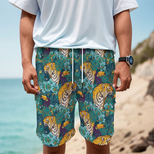 Tiger And Toucan Pattern Print Men's Cargo Shorts