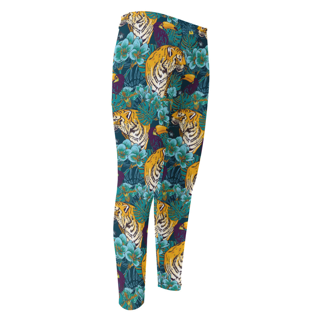 Tiger And Toucan Pattern Print Men's Compression Pants