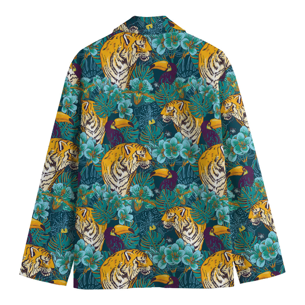 Tiger And Toucan Pattern Print Men's Cotton Blazer