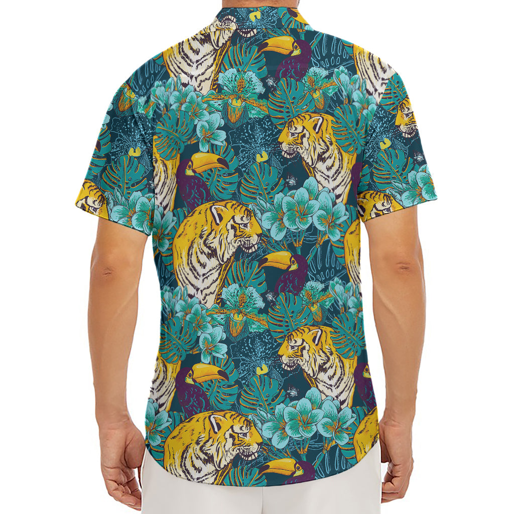 Tiger And Toucan Pattern Print Men's Deep V-Neck Shirt