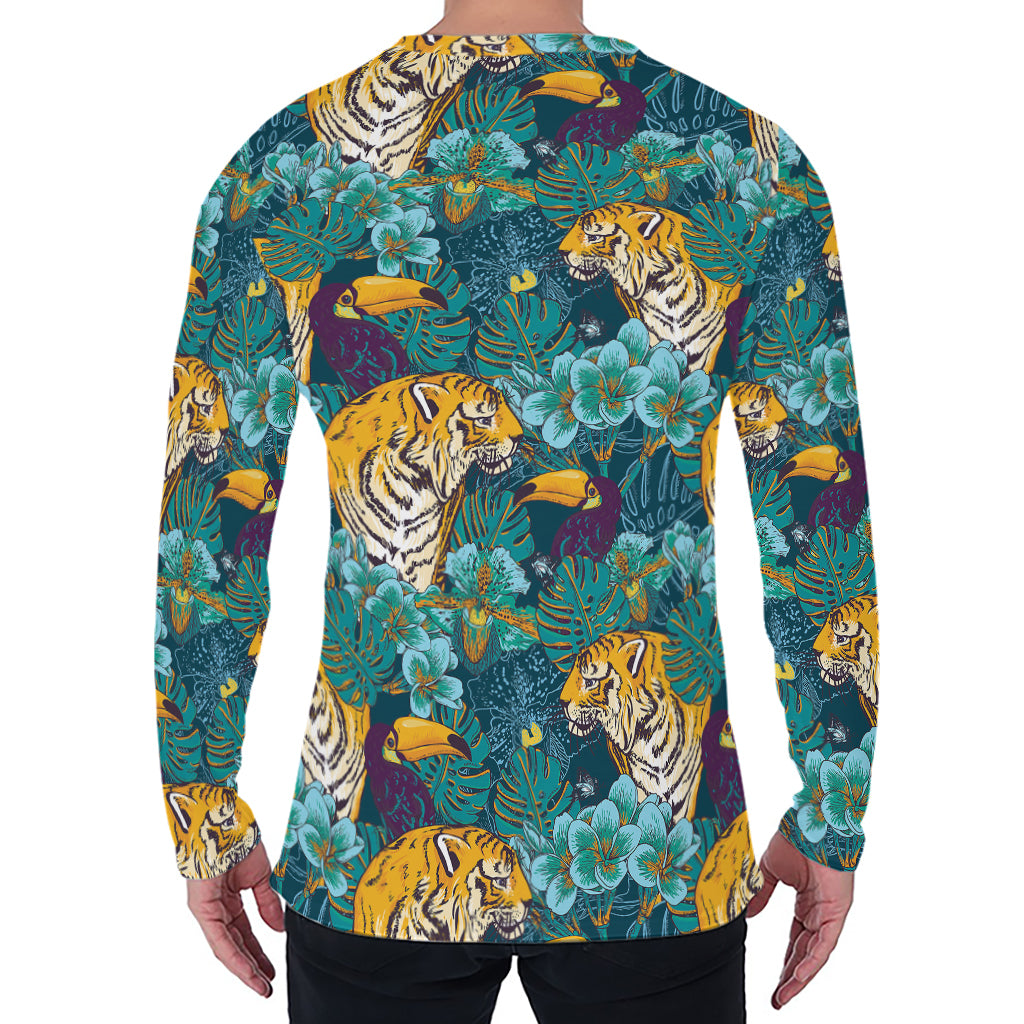 Tiger And Toucan Pattern Print Men's Long Sleeve T-Shirt