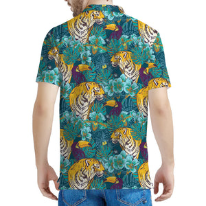 Tiger And Toucan Pattern Print Men's Polo Shirt