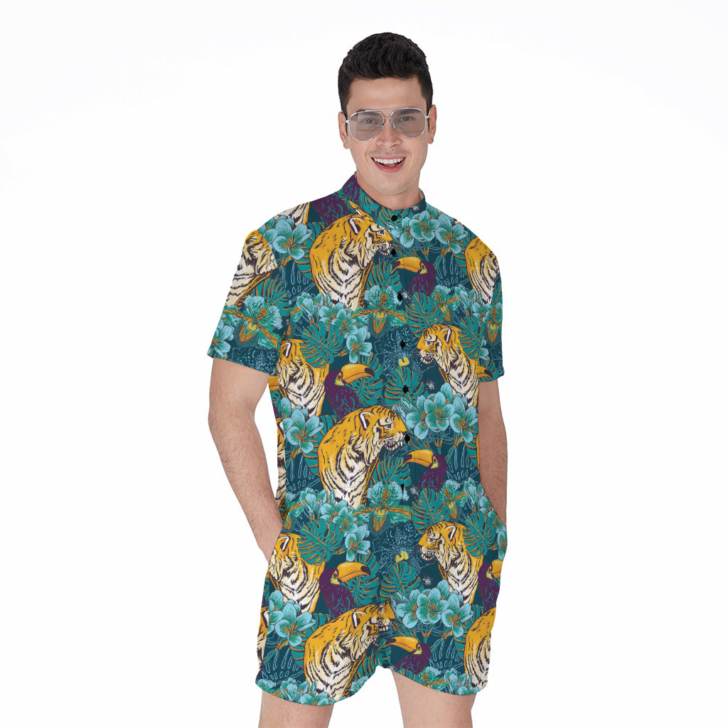 Tiger And Toucan Pattern Print Men's Rompers