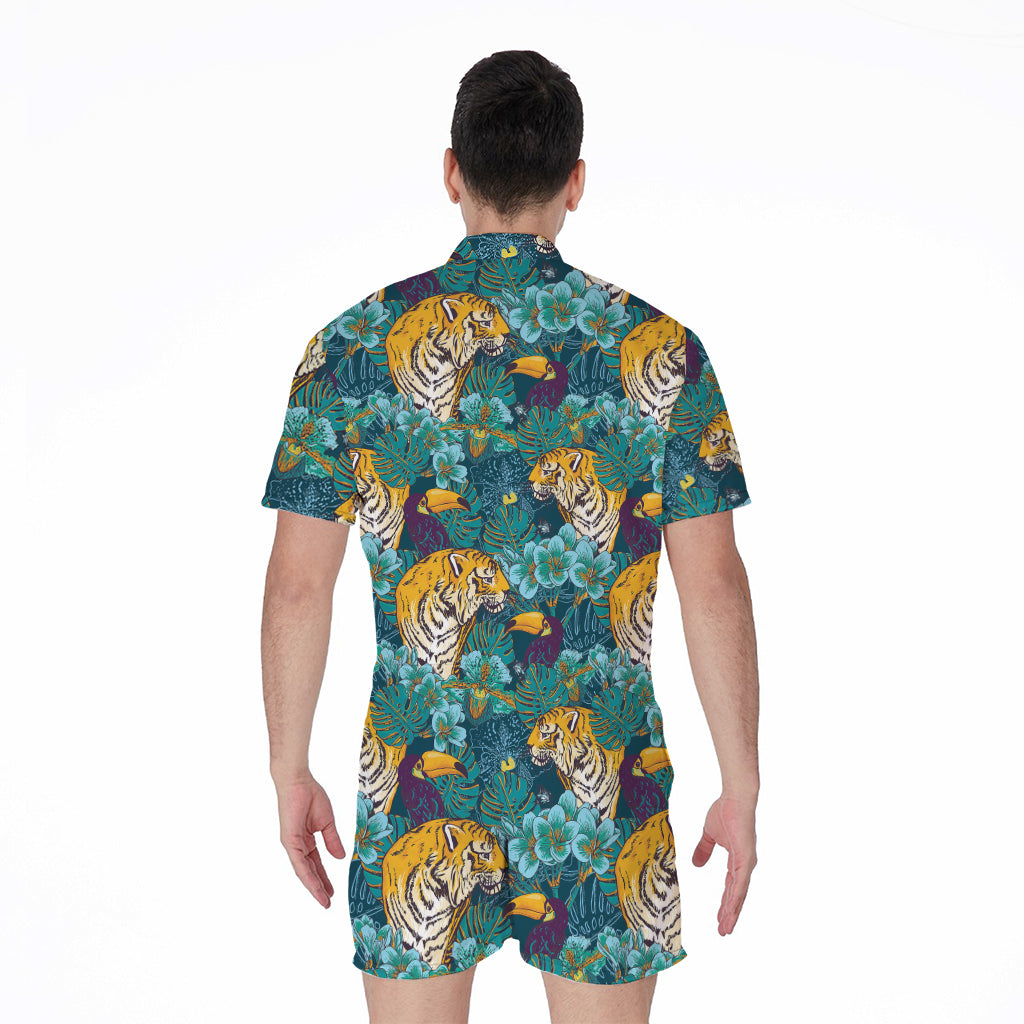 Tiger And Toucan Pattern Print Men's Rompers