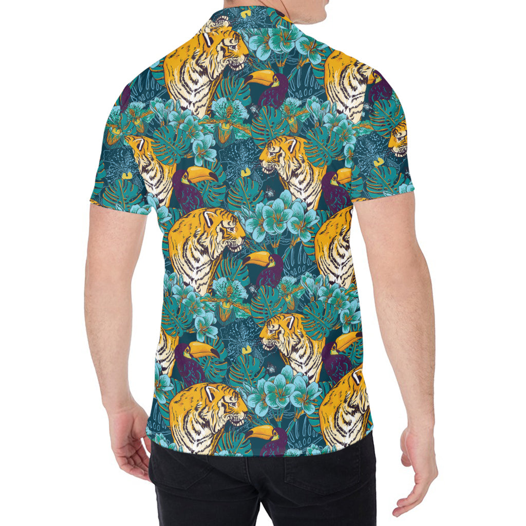 Tiger And Toucan Pattern Print Men's Shirt