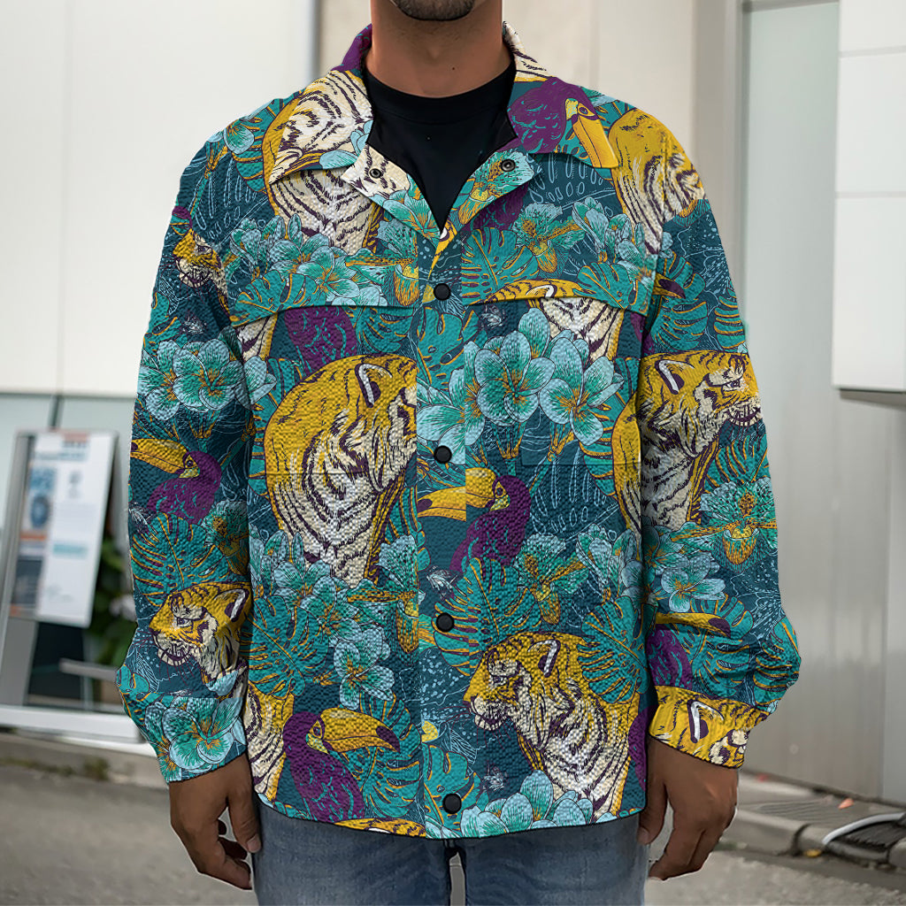 Tiger And Toucan Pattern Print Men's Shirt Jacket