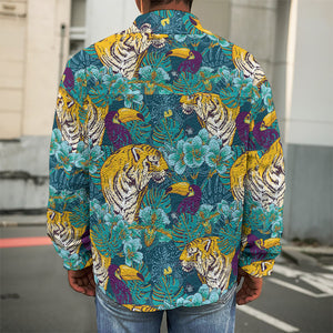 Tiger And Toucan Pattern Print Men's Shirt Jacket