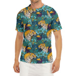 Tiger And Toucan Pattern Print Men's Short Sleeve Rash Guard