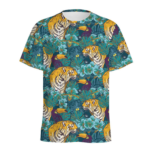 Tiger And Toucan Pattern Print Men's Sports T-Shirt