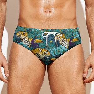 Tiger And Toucan Pattern Print Men's Swim Briefs