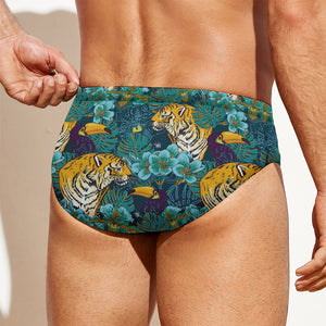 Tiger And Toucan Pattern Print Men's Swim Briefs