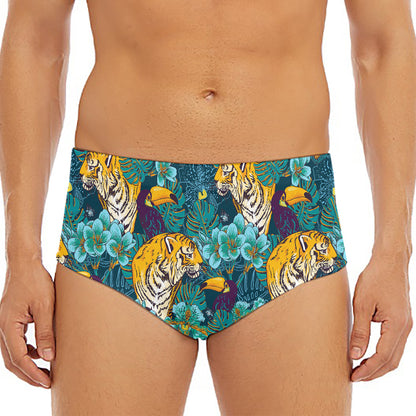 Tiger And Toucan Pattern Print Men's Triangle Swim Briefs