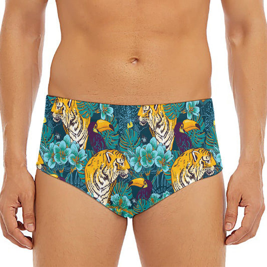 Tiger And Toucan Pattern Print Men's Triangle Swim Briefs