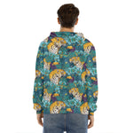 Tiger And Toucan Pattern Print Men's Velvet Pullover Hoodie